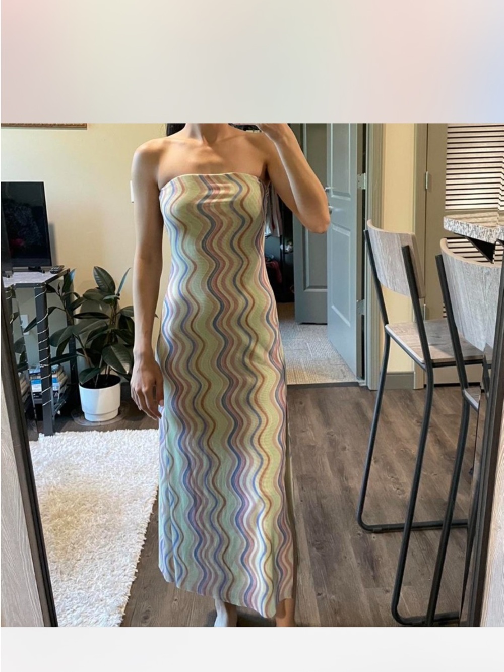 Zara Strapless Multicolor Pastel Wave Maxi Dress